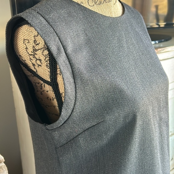 J Crew black label faux leather pocket wool blend shift dress charcoal gray zip - Picture 3 of 16